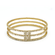 GOLD RHINESTONE CRYSTAL 3 ROW MEMORY COIL WIRE BRACELET #83358CR-G