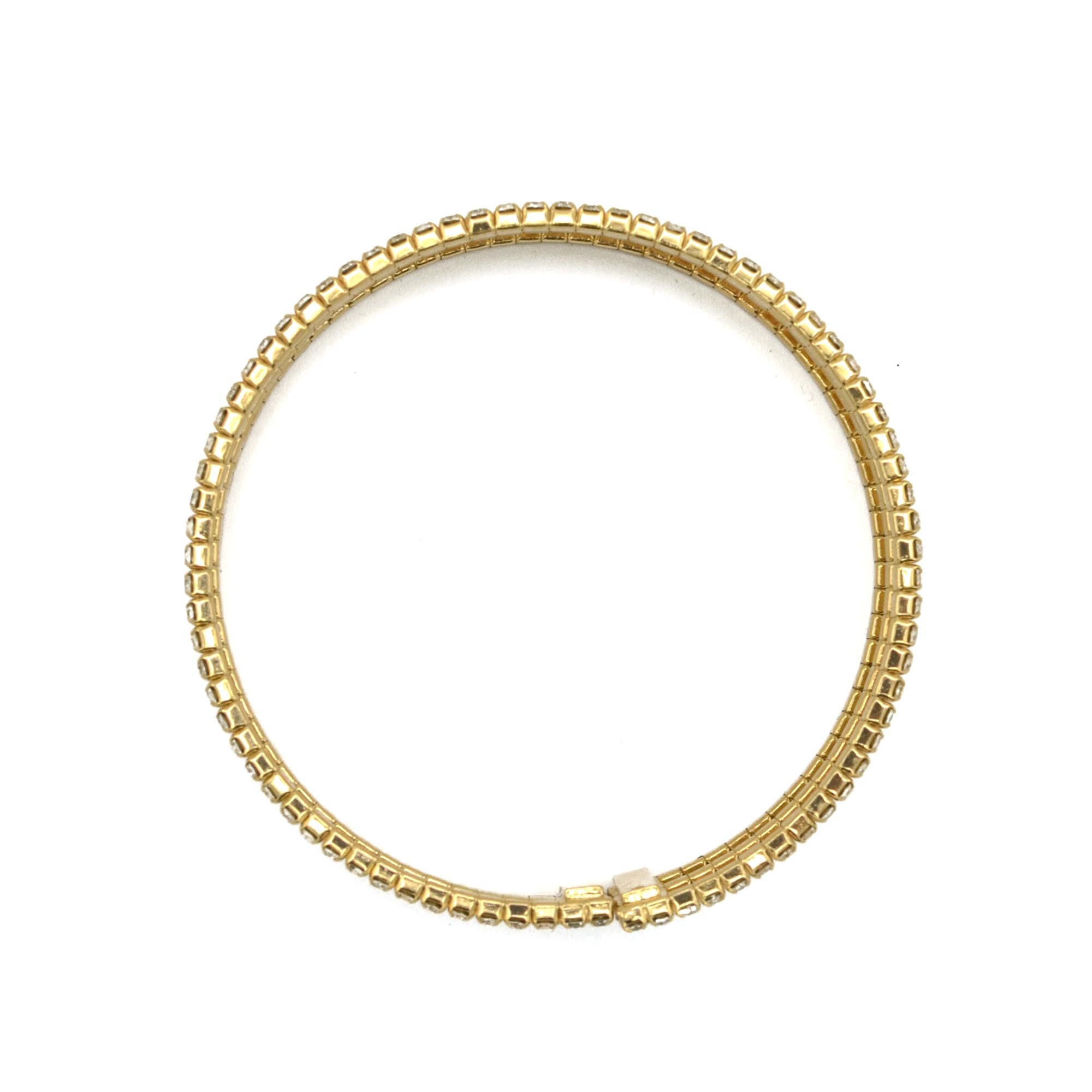 GOLD RHINESTONE CRYSTAL 3 ROW MEMORY COIL WIRE BRACELET #83358CR-G