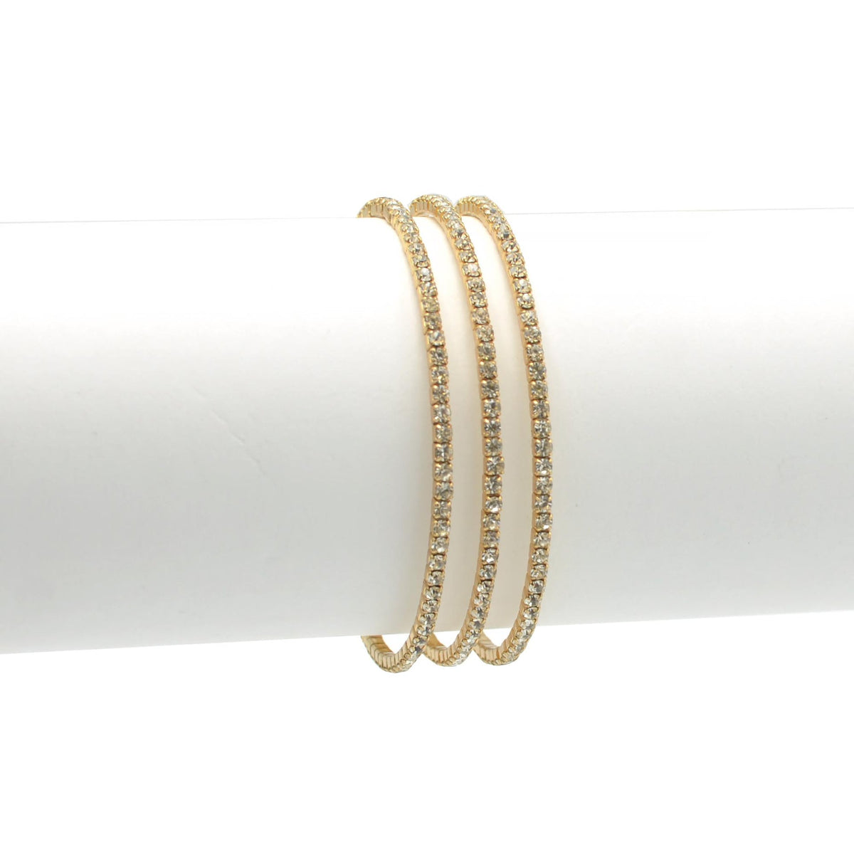 GOLD RHINESTONE CRYSTAL 3 ROW MEMORY COIL WIRE BRACELET #83358CR-G