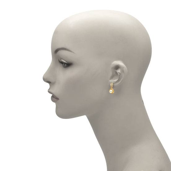 GOLD CREAM PEARL CRYSTAL  DROP EARRINGS #SQ121903G(IH3)