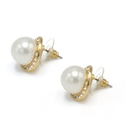 GOLD CREAM PEARL CRYSTAL STUD EARRING #SQ121910G(GC1)