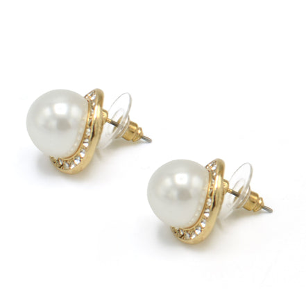 GOLD CREAM PEARL CRYSTAL STUD EARRING #SQ121910G(GC1)