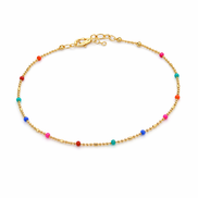 Delicate Gold Beaded Anklet With Multi color Accent Beads – Minimalist Adjustable Chain Anklet#HNA89613GDMT(TG22)