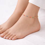 Delicate Gold Beaded Anklet With Multi color Accent Beads – Minimalist Adjustable Chain Anklet#HNA89613GDMT(TG22)