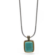 TWO TONE TURQUOISE ENGRAVED PENDANT NECKLACE #12504EH-TRQ (FB17)