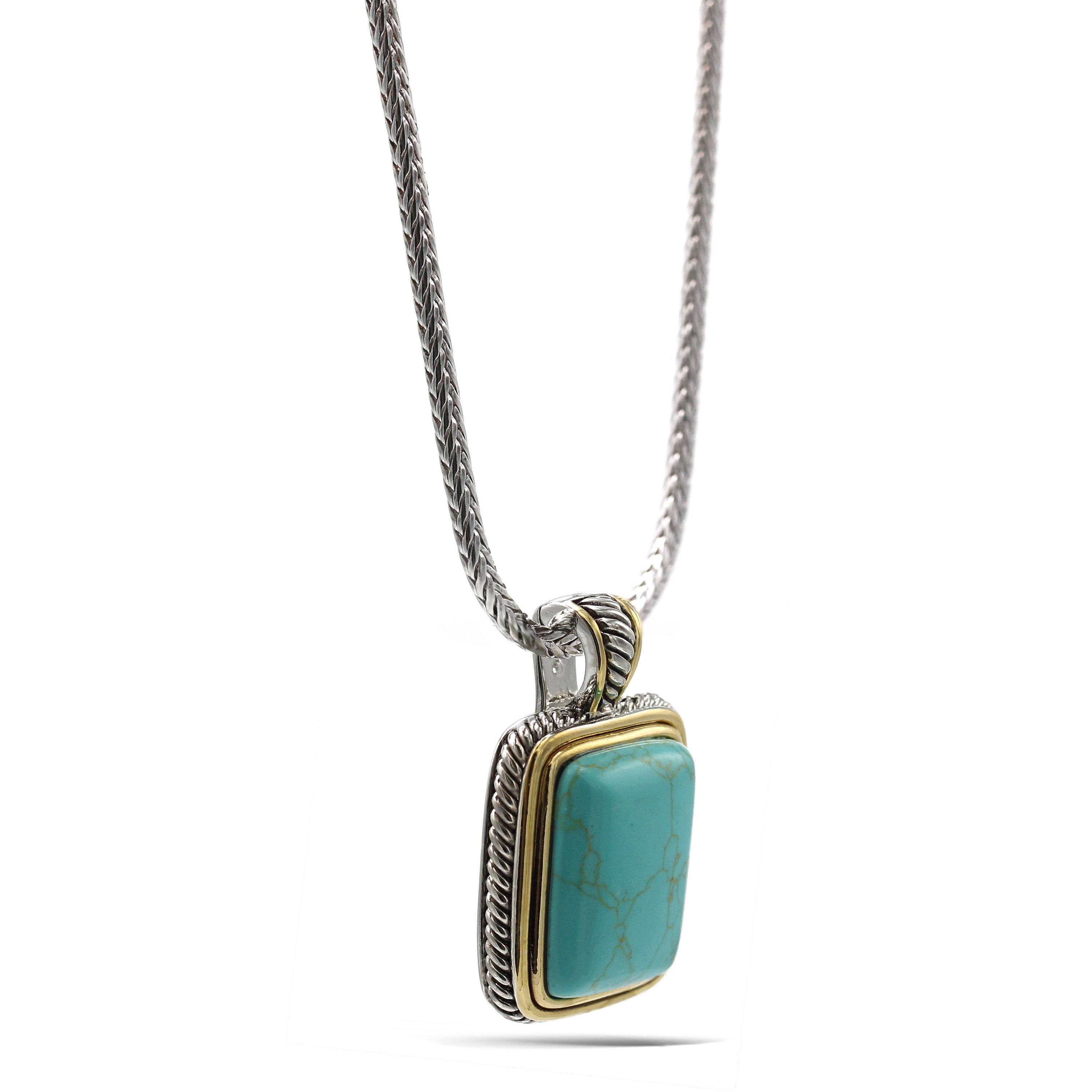 TWO TONE TURQUOISE ENGRAVED PENDANT NECKLACE #12504EH-TRQ (FB17)