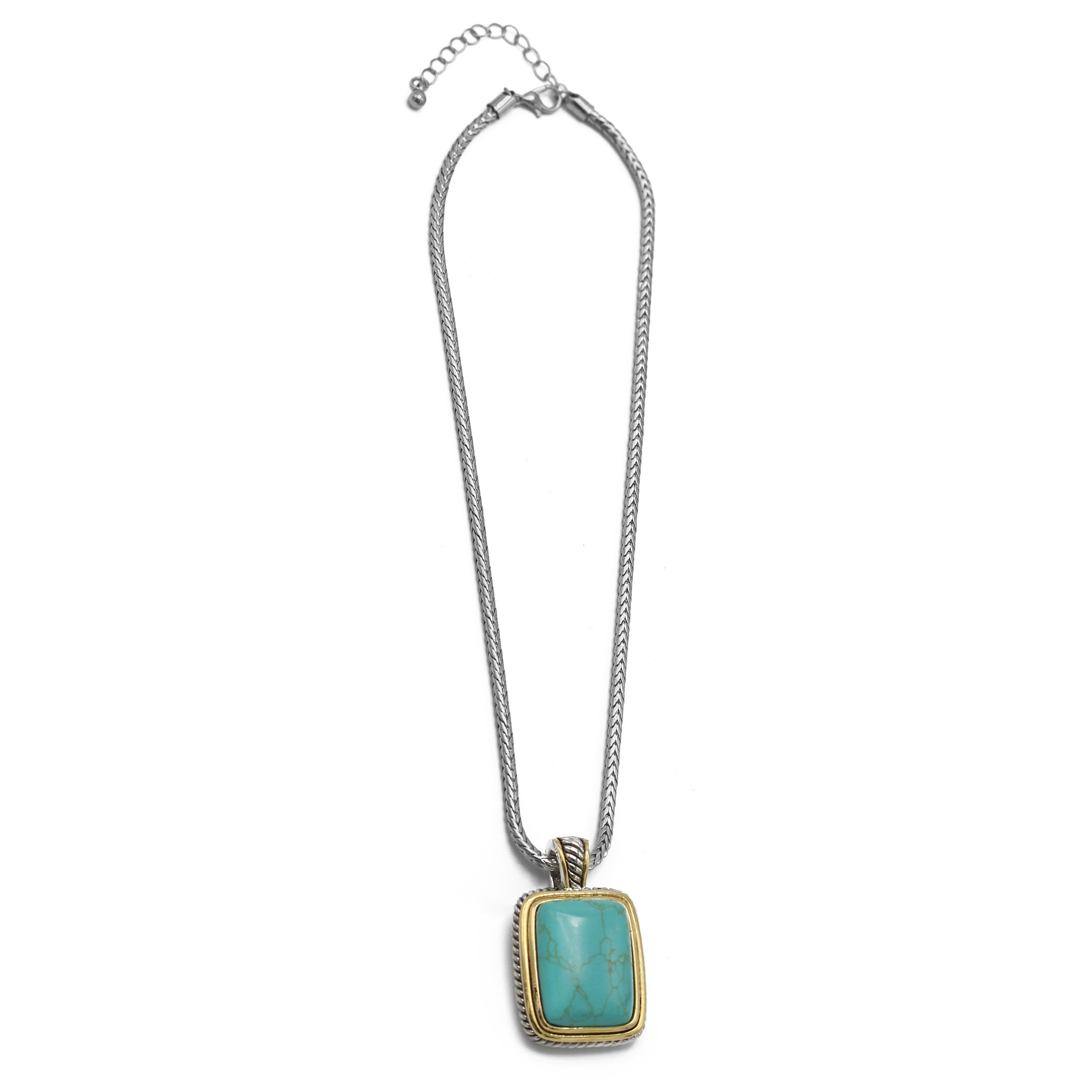 TWO TONE TURQUOISE ENGRAVED PENDANT NECKLACE #12504EH-TRQ (FB17)