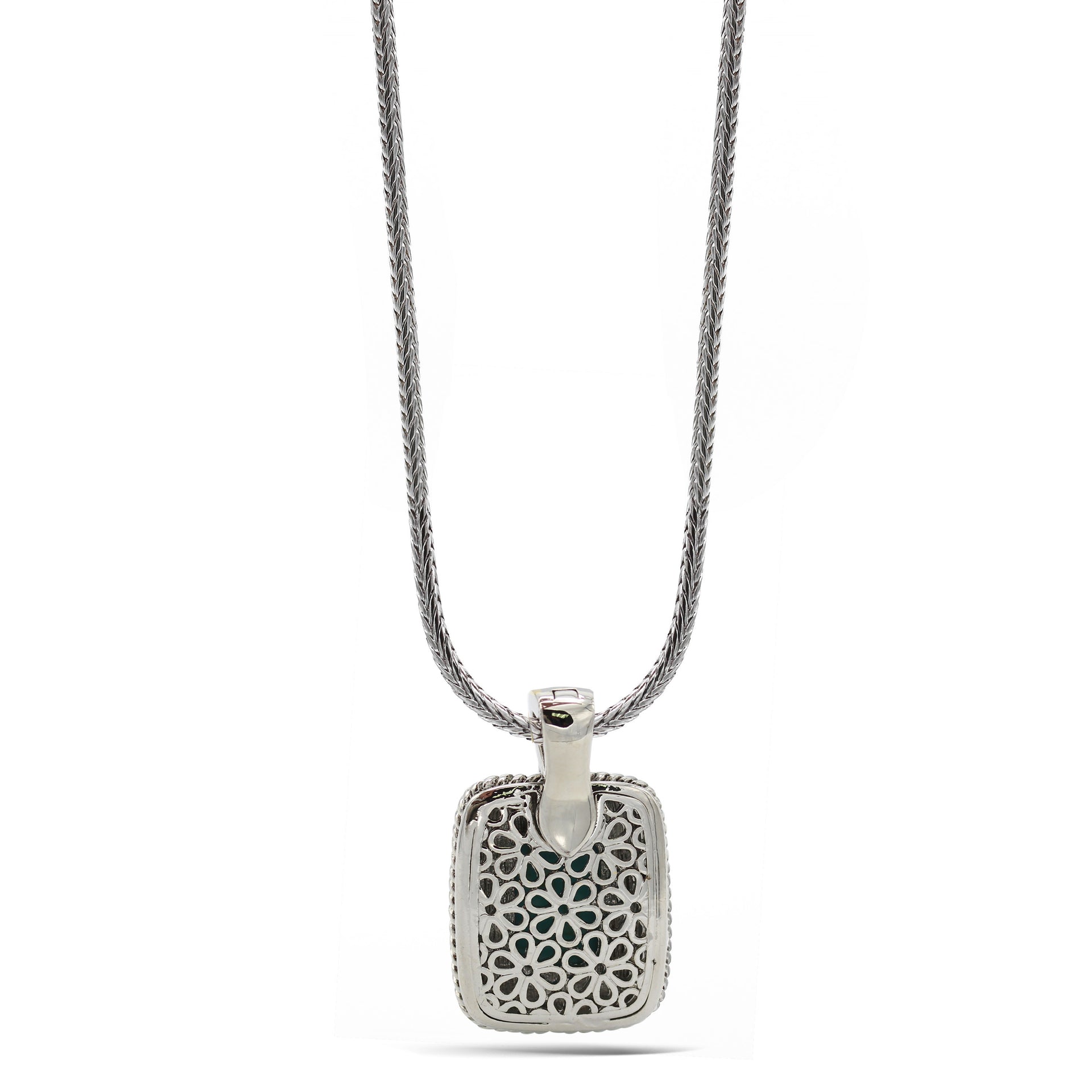 TWO TONE TURQUOISE ENGRAVED PENDANT NECKLACE #12504EH-TRQ (FB17)