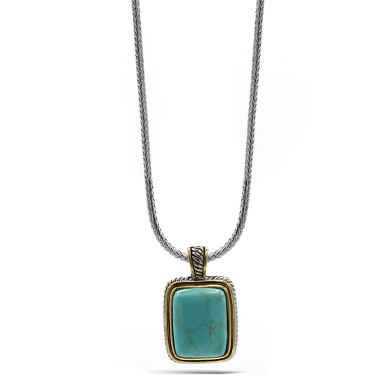 TWO TONE TURQUOISE ENGRAVED PENDANT NECKLACE #12504EH-TRQ (FB17)