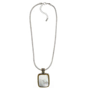 TWO TONE MOTHER OF PEARL ENGRAVED PENDANT SILVER CHAIN NECKLACE #12505EH-MOP (FD6)