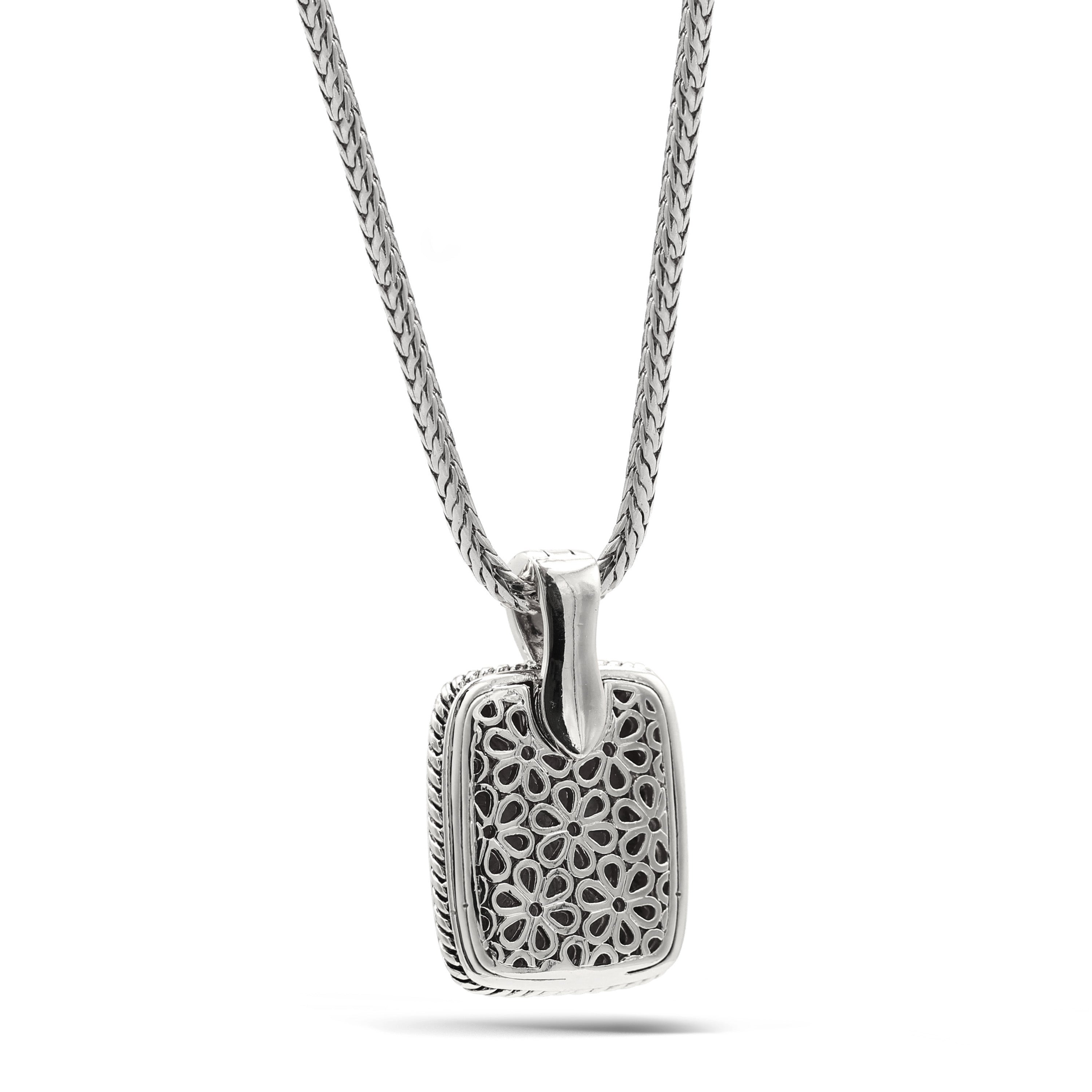 TWO TONE MOTHER OF PEARL ENGRAVED PENDANT SILVER CHAIN NECKLACE #12505EH-MOP (FD6)