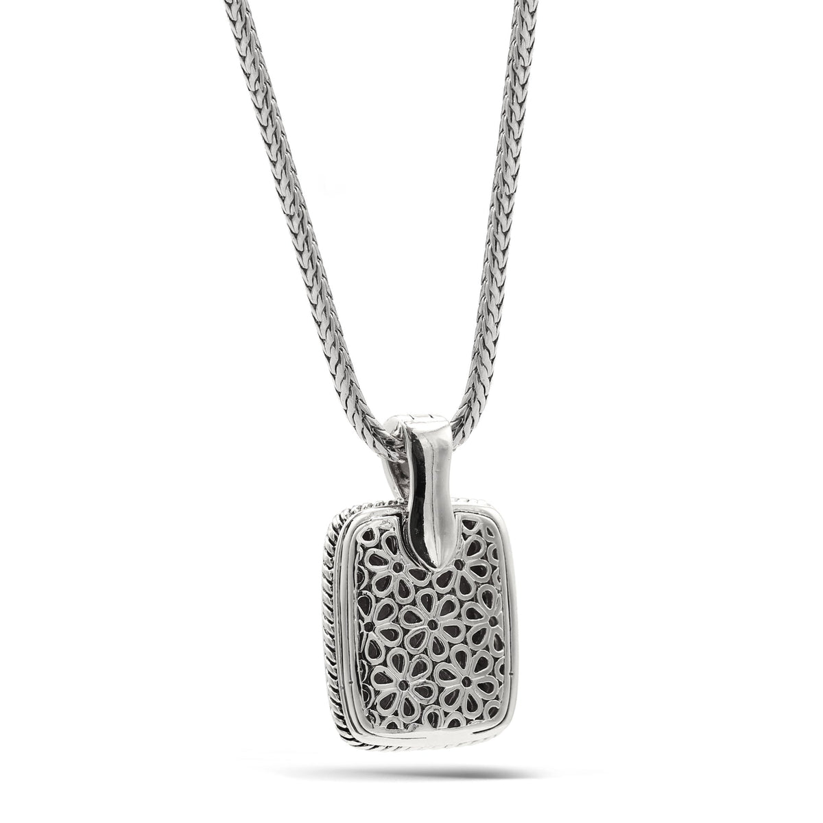 TWO TONE MOTHER OF PEARL ENGRAVED PENDANT SILVER CHAIN NECKLACE #12505EH-MOP (FD6)