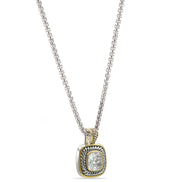 TWO-TONE CLEAR CRYSTAL SQUARE PENDANT BOX CHAIN NECKLACE #73014EH-CL(FE11)