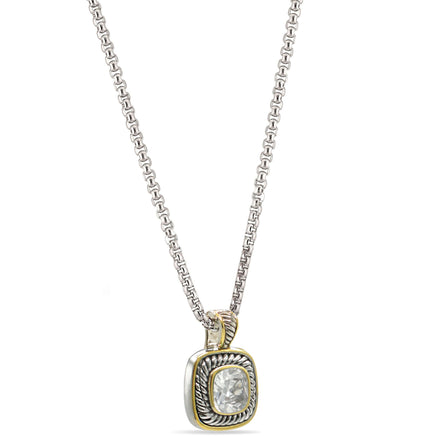 TWO-TONE CLEAR CRYSTAL SQUARE PENDANT BOX CHAIN NECKLACE #73014EH-CL(FE11)