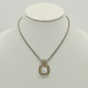TWO-TONE CLEAR CRYSTAL SQUARE PENDANT BOX CHAIN NECKLACE #73014EH-CL(FE11)