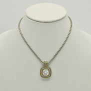 TWO-TONE CLEAR CRYSTAL SQUARE PENDANT BOX CHAIN NECKLACE #73014EH-CL(FE11)