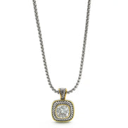 TWO-TONE CLEAR CRYSTAL SQUARE PENDANT BOX CHAIN NECKLACE #73014EH-CL(FE11)