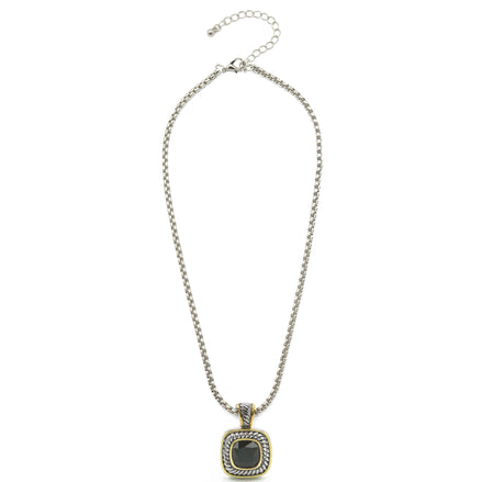 TWO TONE JET CRYSTAL SQUARE PENDANT BOX CHAIN NECKLACE  #73014 EH–JET(FF10)