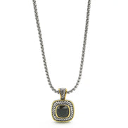 TWO TONE JET CRYSTAL SQUARE PENDANT BOX CHAIN NECKLACE  #73014 EH–JET(FF10)