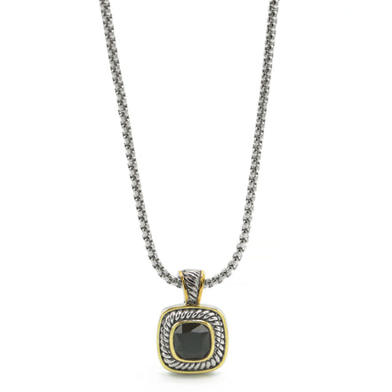 TWO TONE JET CRYSTAL SQUARE PENDANT BOX CHAIN NECKLACE  #73014 EH–JET(FF10)