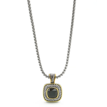 TWO TONE JET CRYSTAL SQUARE PENDANT BOX CHAIN NECKLACE  #73014 EH–JET(FF10)