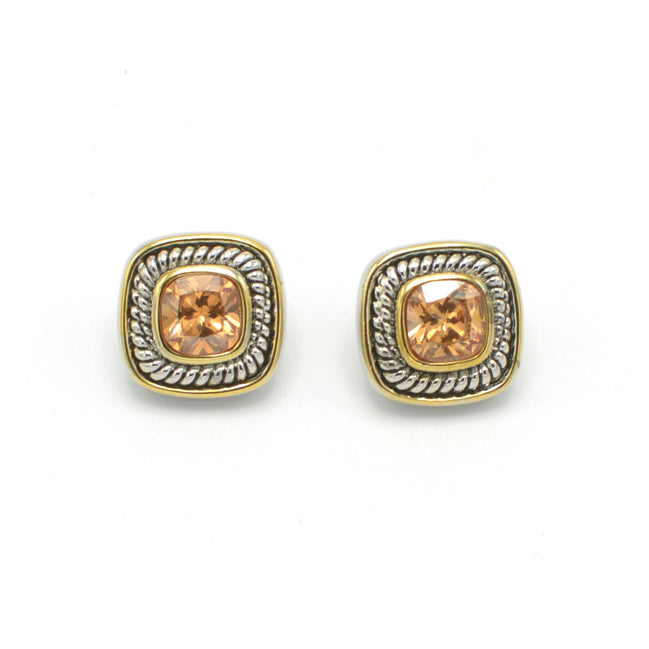 TWO TONE CHAMPAGNE CRYSTAL SQUARE EARRINGS SET #73014ER-CHA (FC10)