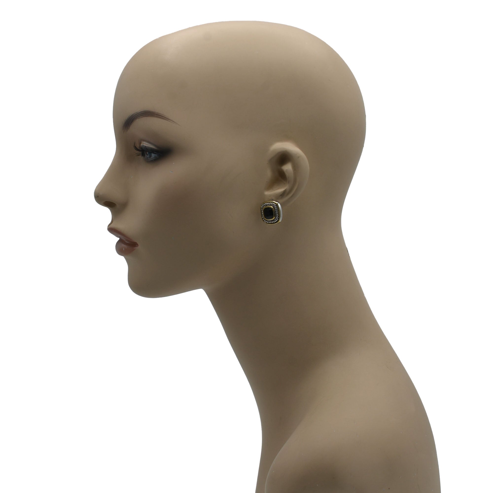 TWO TONE JET CRYSTAL SQUARE EARRINGS SET#73014ER-Jet (FF10)