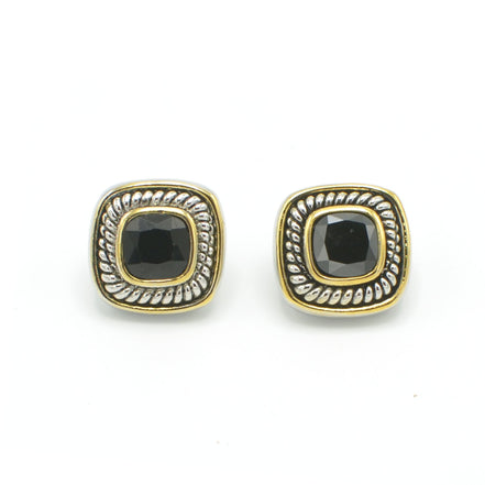 TWO TONE JET CRYSTAL SQUARE EARRINGS SET#73014ER-Jet (FF10)