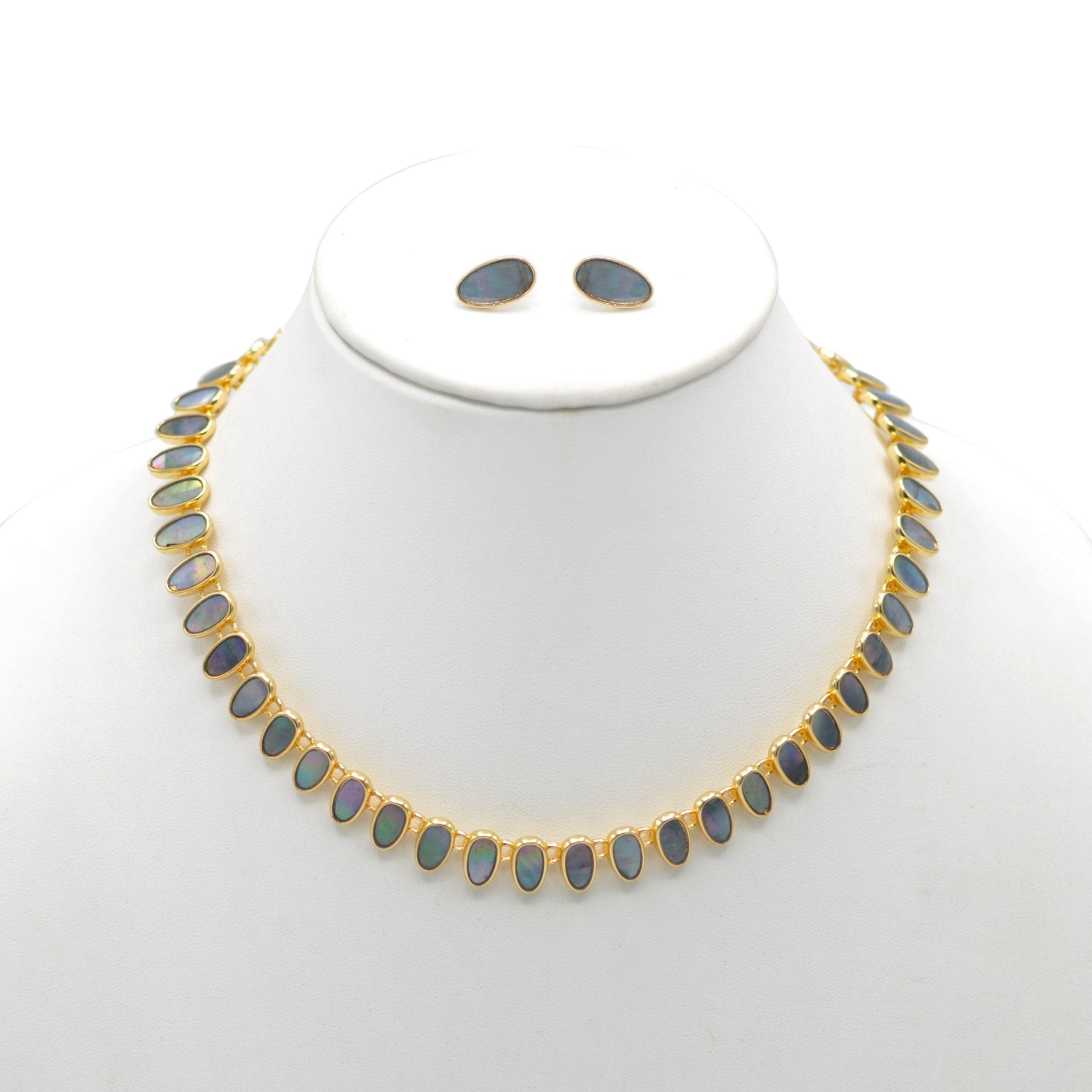 GOLD ABALONE NECKLACE AND EARRINGS SET#HNN+E89815GDAB(RE4-5)