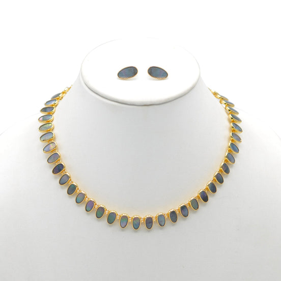 GOLD ABALONE NECKLACE AND EARRINGS SET#HNN+E89815GDAB(RE4-5)
