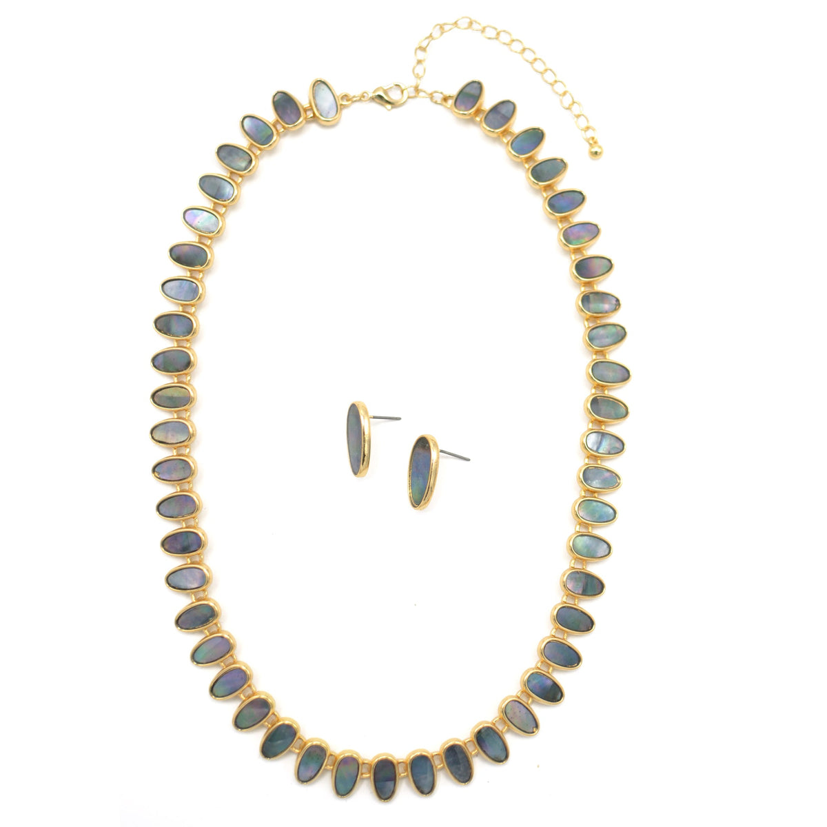 GOLD ABALONE NECKLACE AND EARRINGS SET#HNN+E89815GDAB(RE4-5)