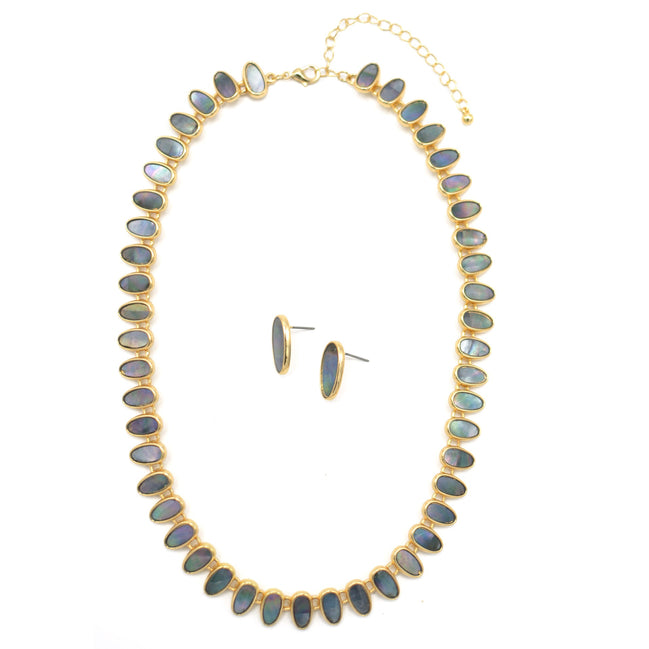 GOLD ABALONE NECKLACE AND EARRINGS SET#HNN+E89815GDAB(RE4-5)
