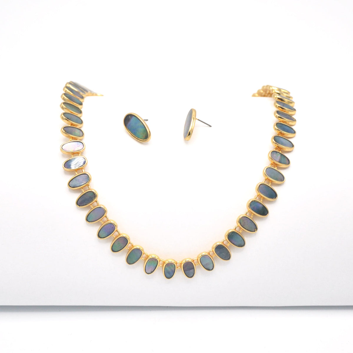 GOLD ABALONE NECKLACE AND EARRINGS SET#HNN+E89815GDAB(RE4-5)