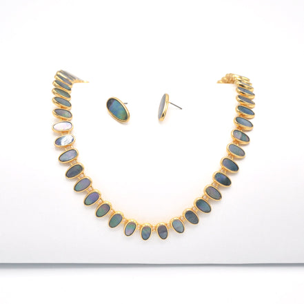 GOLD ABALONE NECKLACE AND EARRINGS SET#HNN+E89815GDAB(RE4-5)