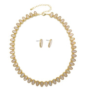 MOTHER OF PEARL GOLD NECKLACE AND EARRINGS SET #HNN+E89815GDBG