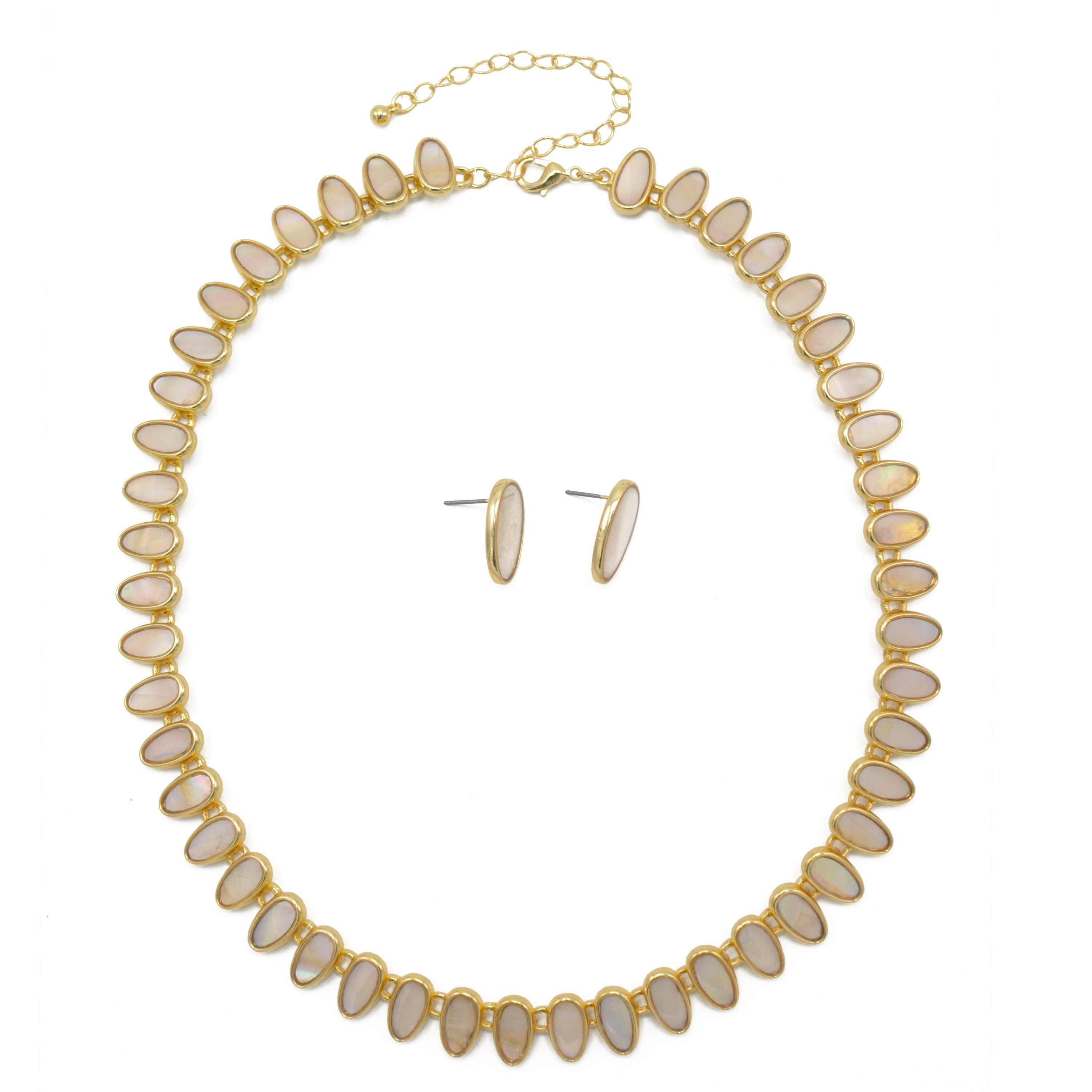 MOTHER OF PEARL GOLD NECKLACE AND EARRINGS SET #HNN+E89815GDBG
