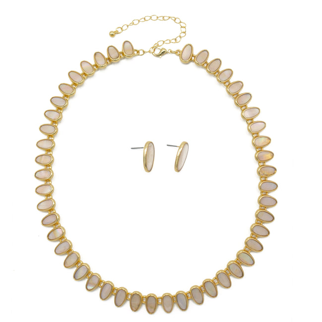 MOTHER OF PEARL GOLD NECKLACE AND EARRINGS SET #HNN+E89815GDBG