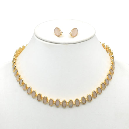 MOTHER OF PEARL GOLD NECKLACE AND EARRINGS SET #HNN+E89815GDBG