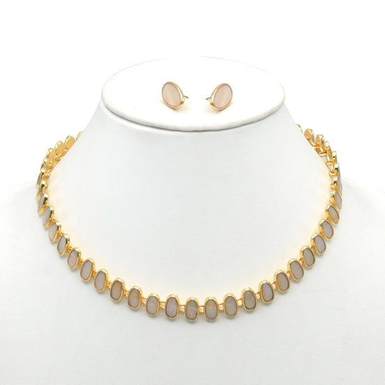 MOTHER OF PEARL GOLD NECKLACE AND EARRINGS SET #HNN+E89815GDBG