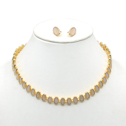 MOTHER OF PEARL GOLD NECKLACE AND EARRINGS SET #HNN+E89815GDBG