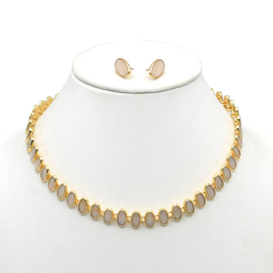 MOTHER OF PEARL GOLD NECKLACE AND EARRINGS SET #HNN+E89815GDBG