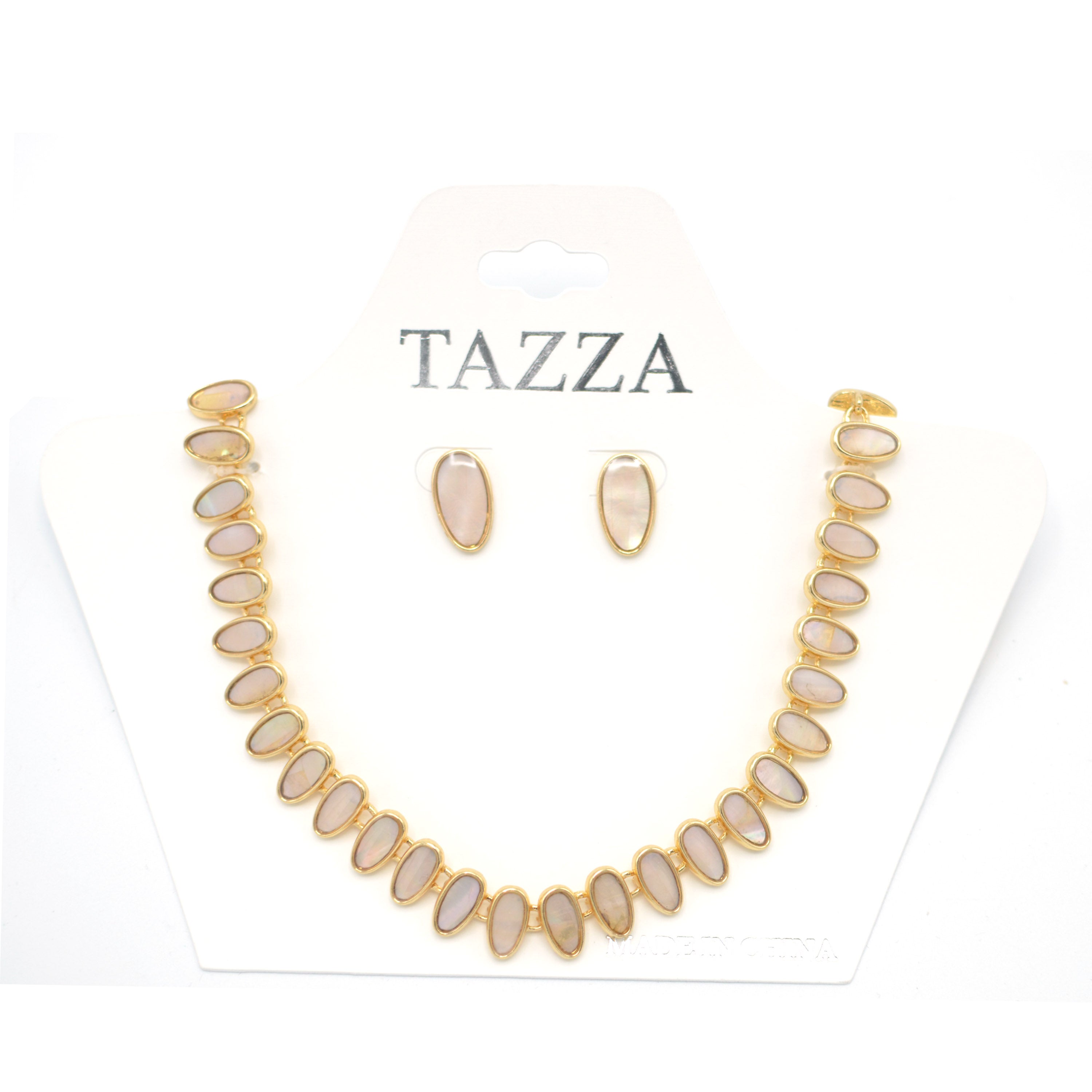 MOTHER OF PEARL GOLD NECKLACE AND EARRINGS SET #HNN+E89815GDBG