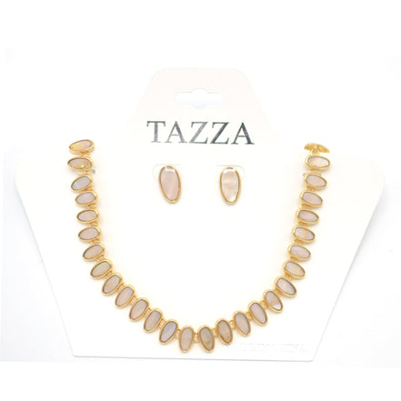 MOTHER OF PEARL GOLD NECKLACE AND EARRINGS SET #HNN+E89815GDBG