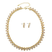 MOTHER OF PEARL GOLD NECKLACE AND EARRINGS SET #HNN+E89815GDBG