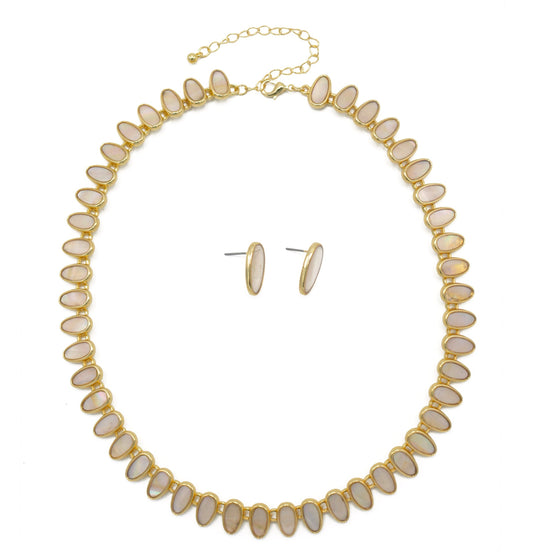 MOTHER OF PEARL GOLD NECKLACE AND EARRINGS SET #HNN+E89815GDBG