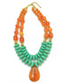 GOLD TURQUOISE AND ORANGE BEADS TEARDROP PENDANT NECKLACE #FWNK-1803-124
