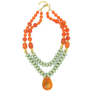 GOLD TURQUOISE AND ORANGE BEADS TEARDROP PENDANT NECKLACE #FWNK-1803-124