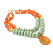 GOLD TURQUOISE AND ORANGE BEADS TEARDROP PENDANT NECKLACE #FWNK-1803-124