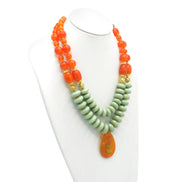 GOLD TURQUOISE AND ORANGE BEADS TEARDROP PENDANT NECKLACE #FWNK-1803-124