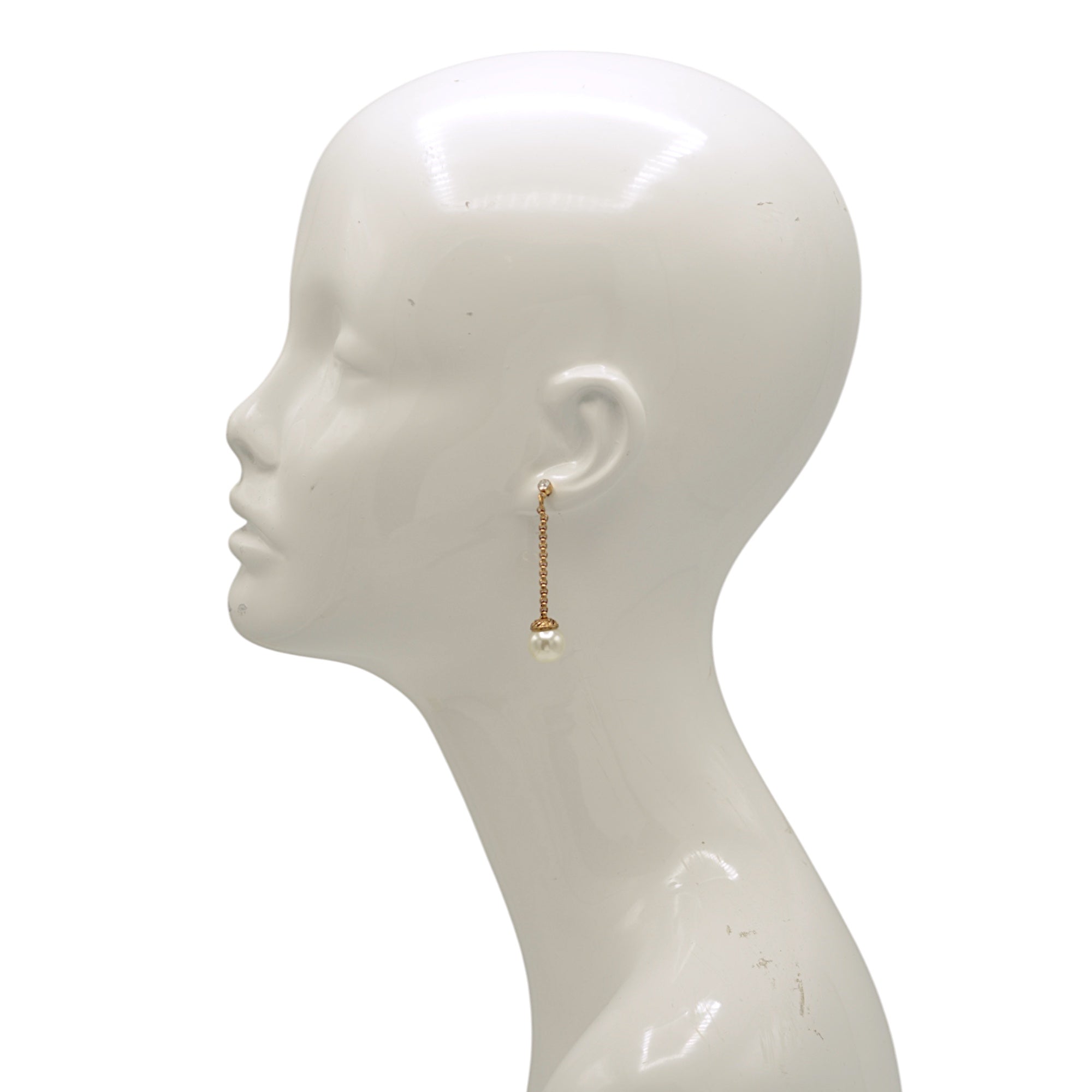 Elegant Gold Chain Drop Earrings with Faux Pearl & Crystal Stud #SWR-CP3661ERGD(DE4/NF16,17)